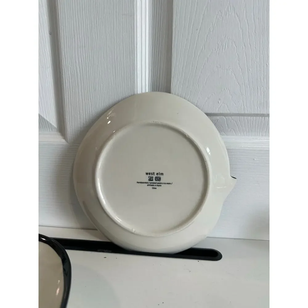 West Elm Sleeping Cat Plates (3) Hand Painted Salad Snacks Excellent Condition
